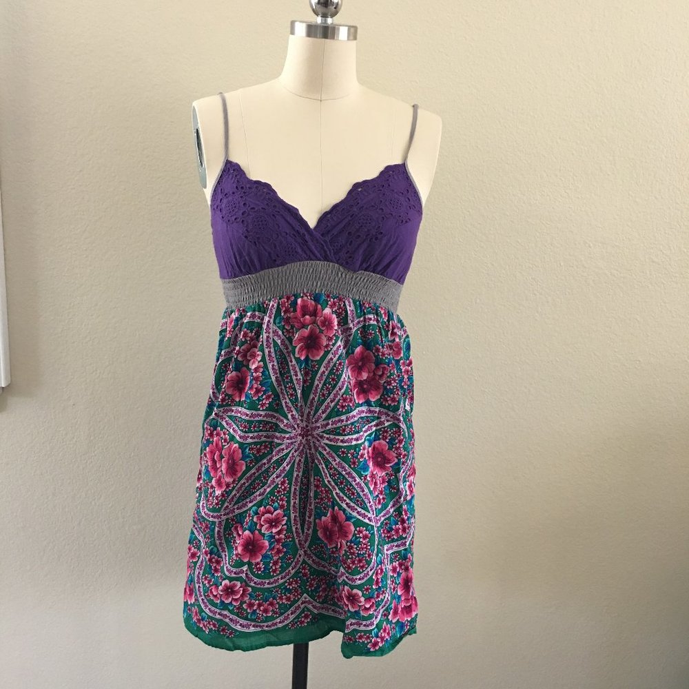 🍉 FOREVER 21 Purple Green Hawaiian Floral Dress